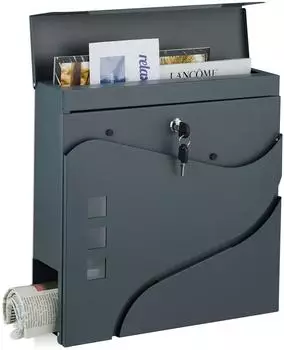 Relaxdays Briefkasten mit Zeitungsfach, Stahl, anthrazit, 37x37x11cm