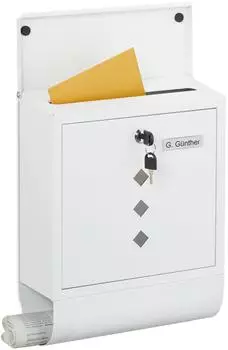 Relaxdays Briefkasten mit Zeitungsfach und Sichtfenster, wei&szlig;