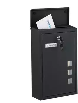 Relaxdays Wandbriefkasten Hochformat mit Sichtfenster, Eisen, schwarz (10051231_46)