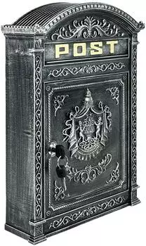 Relaxdays Wandbriefkasten im englischen Stil, Aluguss, grau, DIN A4, 44,5x31x9,5cm