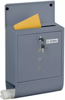 Relaxdays Briefkasten mit Sichtfenster, Zeitungsfach, Metall, anthrazit (10035975)