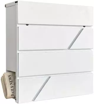 Relaxdays Wandbriefkasten mit Zeitungsfach, Metall, weiß