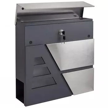 HomCom Wandbriefkasten mit Zeitungsfach, wetterfest, dunkelgrau (B80-019V00CG)