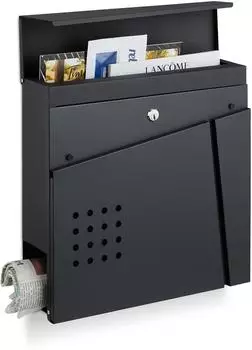 Relaxdays Briefkasten mit Zeitungsfach, Sichtfenster, Stahl, schwarz, 37x37x11cm (10038948)