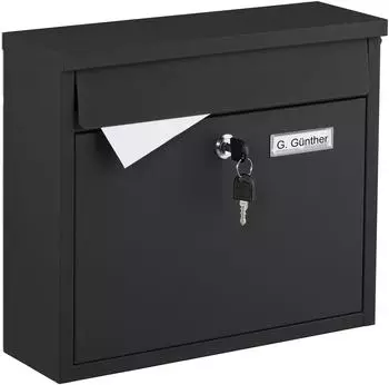 Relaxdays Wandbriefkasten kompakt, schwarz/silber (12x36x31cm)