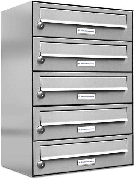 AL Briefkastensysteme Wandbriefkasten 5 Fach Auf- und Unterputzanlage Edelstahl DIN A4
