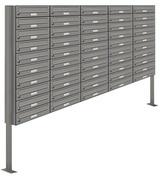 AL Briefkastensysteme Briefkasten 50 Fach Standanlage freistehend RAL 9007 Aluminium Grau DIN A4