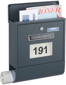 Relaxdays Briefkasten mit Beleuchtung, Zeitungsfach, Hausnummer, Namensschild, Solar, HBT 33,5 x 30,5 x 10