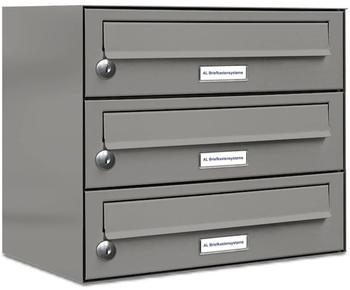 AL Briefkastensysteme Wandbriefkasten 3 Fach Auf- und Unterputzanlage RAL 9007 Aluminium Grau DIN A4