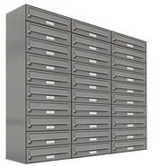 AL Briefkastensysteme Wandbriefkasten 30 Fach Auf- und Unterputzanlage RAL 9007 Aluminium Grau DIN A4