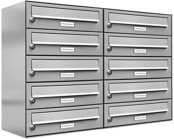 AL Briefkastensysteme Wandbriefkasten 10 Fach Auf- und Unterputzanlage Edelstahl DIN A4