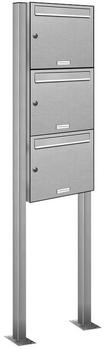 AL Briefkastensysteme Standbriefkasten 3 Fach Standanlage freistehend Edelstahl DIN A4