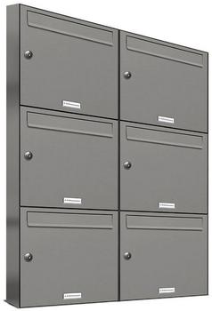 AL Briefkastensysteme Wandbriefkasten 6 Fach Auf- und Unterputzanlage RAL 9007 Aluminium Grau DIN A4