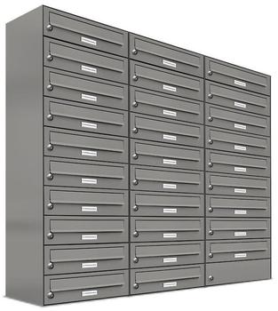 AL Briefkastensysteme Wandbriefkasten 29 Fach Auf- und Unterputzanlage RAL 9007 Aluminium Grau DIN A4