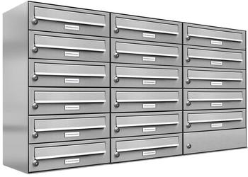 AL Briefkastensysteme Wandbriefkasten 17 Fach Auf- und Unterputzanlage Edelstahl DIN A4