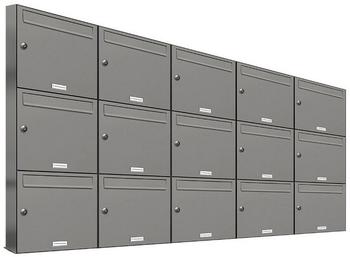 AL Briefkastensysteme Wandbriefkasten 15 Fach Auf- und Unterputzanlage RAL 9007 Aluminium Grau DIN A4