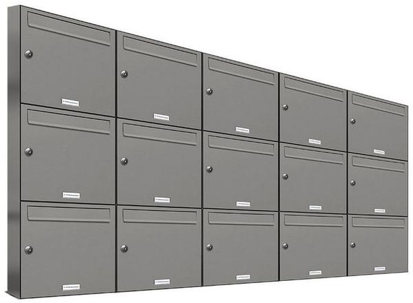 AL Briefkastensysteme Wandbriefkasten 15 Fach Auf- und Unterputzanlage RAL 9007 Aluminium Grau DIN A4