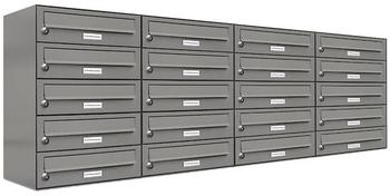 AL Briefkastensysteme Wandbriefkasten 20 Fach Auf- und Unterputzanlage RAL 9007 Aluminium Grau DIN A4