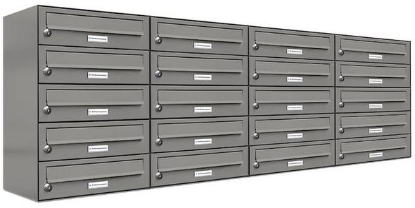 AL Briefkastensysteme Wandbriefkasten 20 Fach Auf- und Unterputzanlage RAL 9007 Aluminium Grau DIN A4