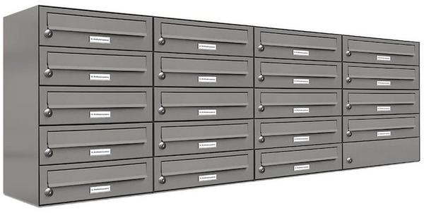 AL Briefkastensysteme Wandbriefkasten 19 Fach Auf- und Unterputzanlage RAL 9007 Aluminium Grau DIN A4