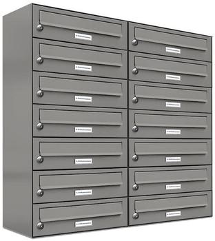 AL Briefkastensysteme Wandbriefkasten 14 Fach Auf- und Unterputzanlage RAL 9007 Aluminium Grau DIN A4