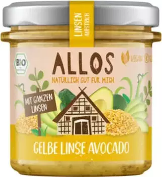 Allos Linsen-Aufstrich gelbe Linse Avocado Bio 140g