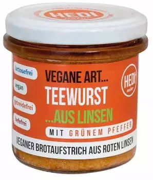 HEDI Vegane Art Teewurst Brotaufstrich mit gr&uuml;nem Pfeffer Bio 140g