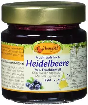 Birkengold Fruchtaufstrich Heidelbeere mit Xylit ges&uuml;&szlig;t