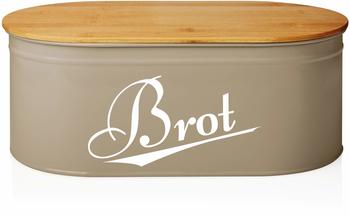 Lumaland Cuisine Brotkasten aus Metall mit Bambus Deckel - Oval - 36 x 20 x 13,8 cm - Grau