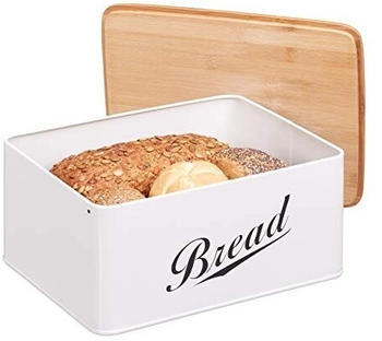 Relaxdays Brotkasten 10024603, Metall / Bambus, abnehmbarer Deckel, 30 x 23 x 14 cm, weiß Relaxdays Brotkasten 10024603, Metall / Bambus, abnehmbarer Deckel, 30 x 23 x 14 cm, weiß