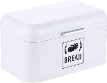 Relaxdays Retro Brotkasten mit Deckel & Griff Weiß,Silber