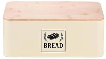 Relaxdays Brotkasten mit Bambusdeckel Retro-Design Beige,Hellbraun,Schwarz