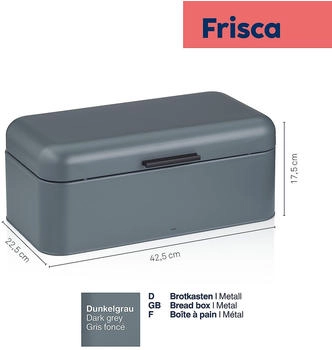 Kela Brotkasten FRISCA aus Metall 42,5 x 22,5 x 17,5 cm dunkelgrau