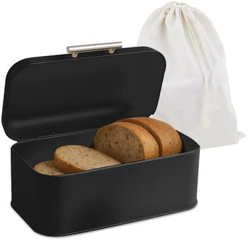 Relaxdays Brotkasten mit Deckel und Brotbeutel Hellbraun,Schwarz