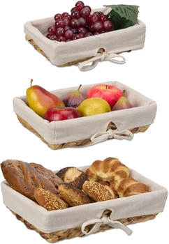Relaxdays 3er Set Brotkorb mit Stoffeinsatz Creme,Hellbraun