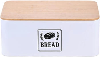 Relaxdays Brotkasten mit Bambusdeckel Retro-Design Weiß,Hellbraun,Schwarz