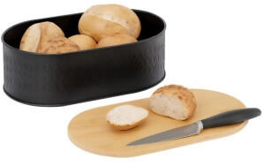 Relaxdays Brotkasten mit Schneidebrett Hellbraun,Schwarz