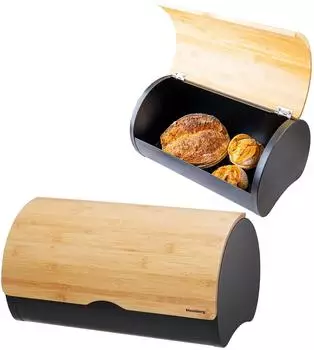 Klausberg Brotkasten Brotbox Brotlaib Brotkiste aus Stahl und Bambus 38 cm KB-7712
