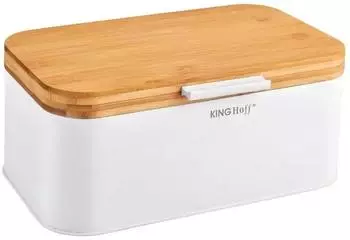KINGHOFF KING HOFF Stahl Brotbox Brotkasten mit Bambusdeckel (Weiß)