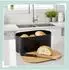 Relaxdays Brotkasten Bambus & Stahl, Deckel als Schneidebrett, 15,5x34x18,5cm, schwarz