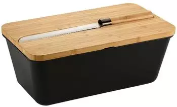 Kesper Brotbox mit Schneidebrett und Messer, schwarz, Bambus (58481)