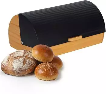 Relaxdays Brotkasten mit Klappdeckel, Bambus, schwarz