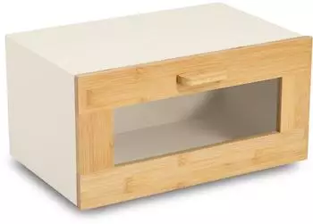 Zeller Brotkasten mit Klappe, Bambus/Metall, beige, 36x23x20cm