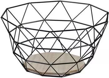 Relaxdays Obstkorb Eisen & Holz, Industrial Design, schwarz (10027724_46)