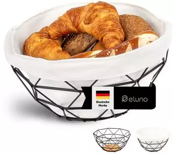 eluno Obst- & Brotkorb, Metall & Bambus, schwarz, Ø30x14cm