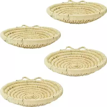 Marrakesch Orient & Mediterran Interior Bosque Brotkorb geflochten, Palmblatt, rund, 4er-Set (pbk001-4er)