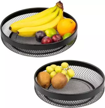 eluno Obst- & Brotkorb-Set, rund, schwarzes Metall, 2-tlg.