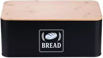 Relaxdays Brotkasten Retro, Metall mit Bambusdeckel, 33x13,5x19cm (10051569)