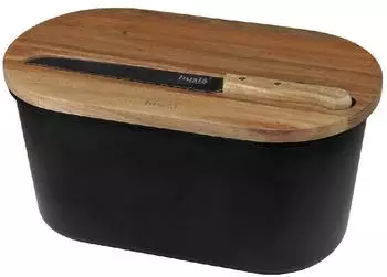 OEM Husla Brotkasten mit Schneidebrett und Messer, schwarz, Holz (kinghoff_1488)