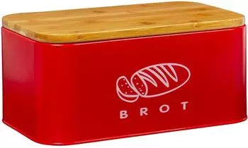 Gerster Retro Brotkasten Metall, Bambusdeckel, rot (18x14x30cm)
